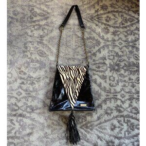 Tezari Zebra Print Leather Shoulder Bag withTassel